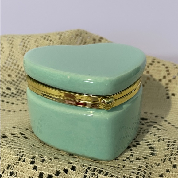 Other - Heart Shaped Trinket Box in Tiffany blue  with Gold Trim